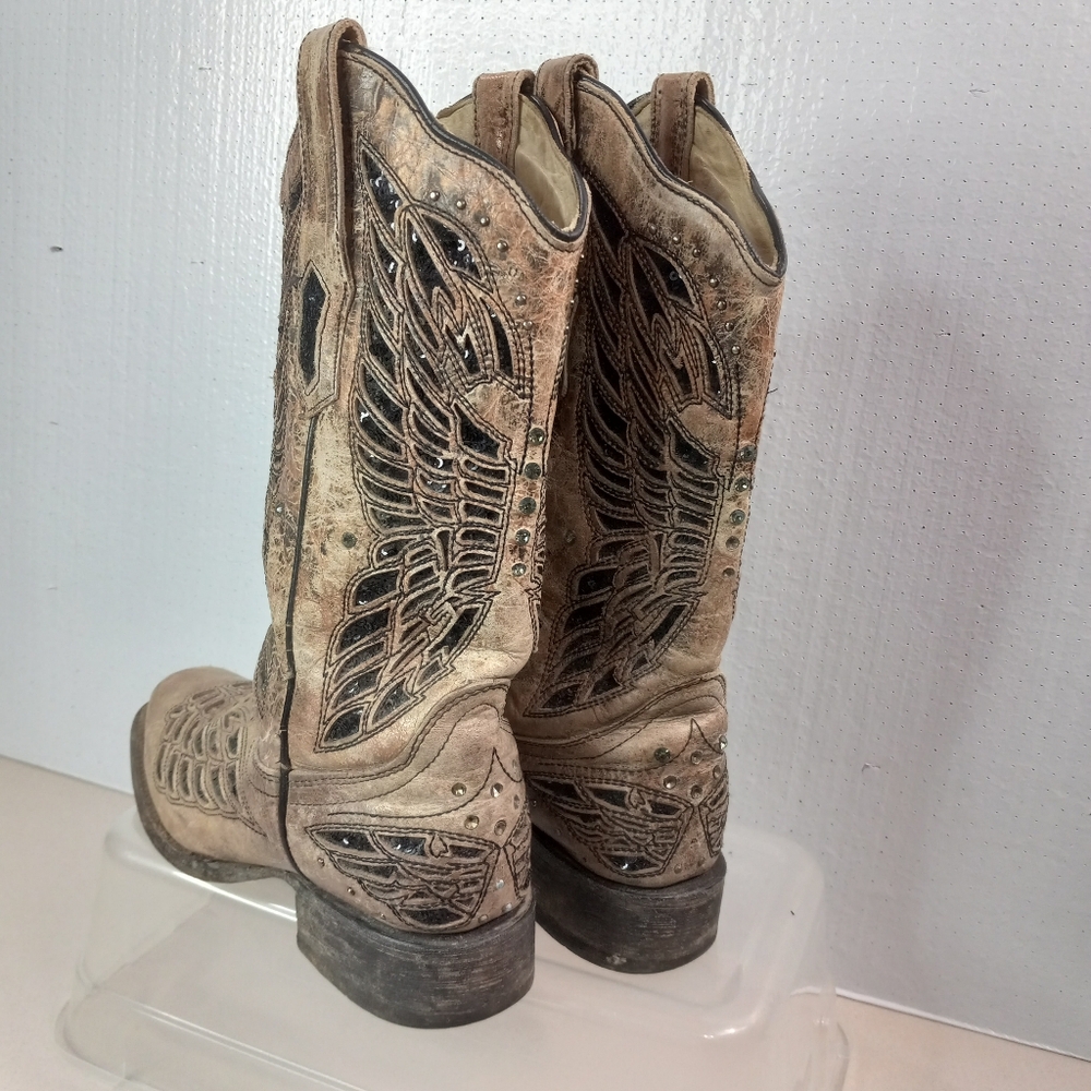 Corral 6.5 Womens Western Inlay Black Granite Butterfly Pattern Cowgirl Boots - Picture 2 of 14